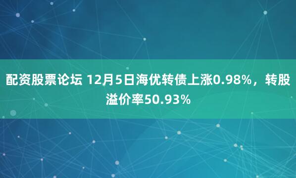 配资股票论坛 12月5日海优转债上涨0.98%，转股溢价率50.93%